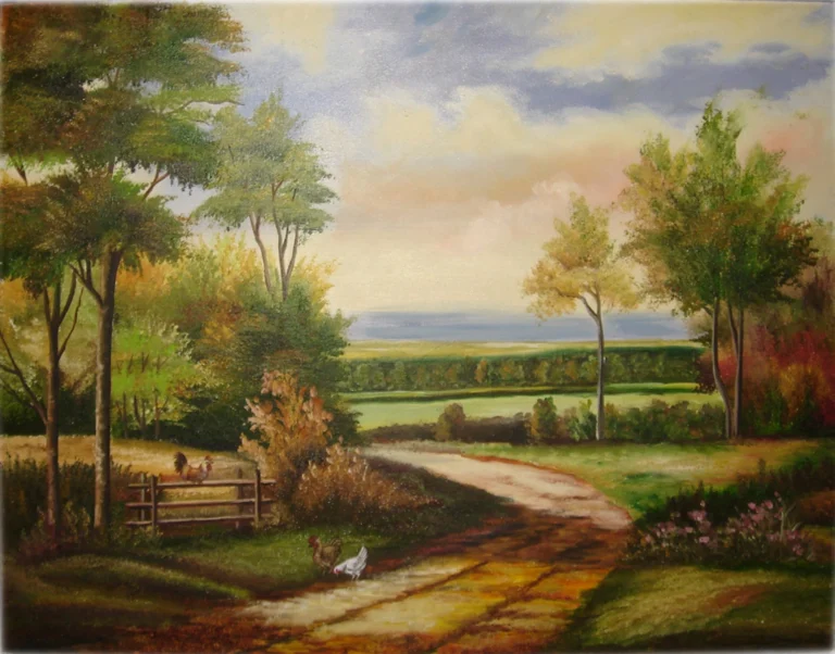 landscape painting path through trees countryside nature wall art