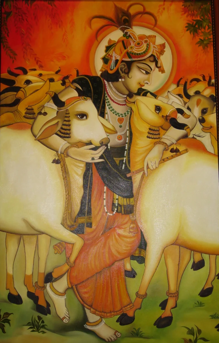 lord krishna painting calm expression spiritual canvas artwork
