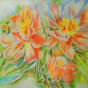 pastel flowers oil pastel floral painting colorful wall art