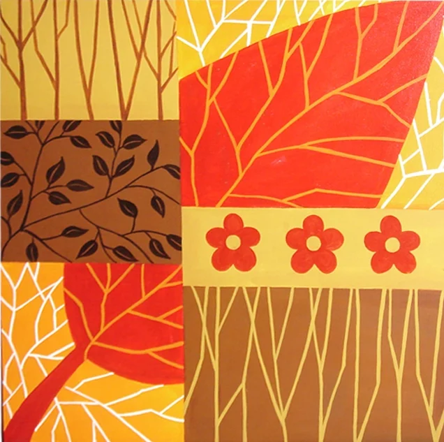 abstract foliage painting modern leaf pattern wall art